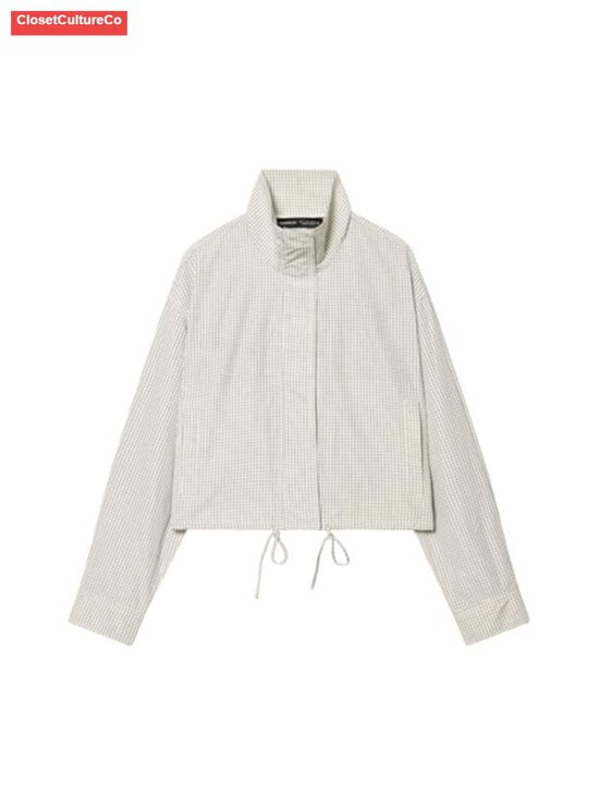 Other - Women's High Neck Plaid Jacket Drawstring Hem Long Sleeve Casual Coat